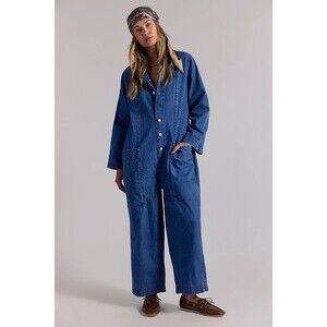 Free People We The Free Margarita Jumpsuit Utility Rigid Denim Wide Leg S 289065